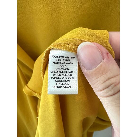 LOFT | Mustard Yellow Pleated Cuff Long Sleeve Blouse | Size Large - Picture 6 of 6